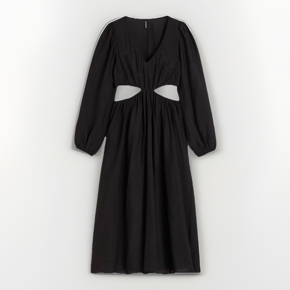 NWT Divided H&M Black Cutout Maxi Dress Womens‎ S Long Balloon Sleeve Viscose